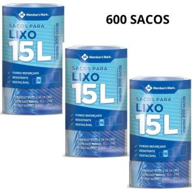 Imagem de Kit 3 rolos saco para lixo members mark 15 litros fundo reforçado  pac