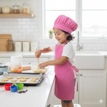 Imagem de Avental + Touca Infantil Protetor Mestre Cuca Para Cozinhar Kit 2 Peça