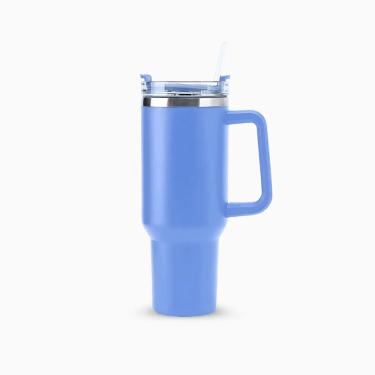 Imagem de Copo Térmico Grande 1200 Ml Canudo Parede Dupla - Azul Claro
