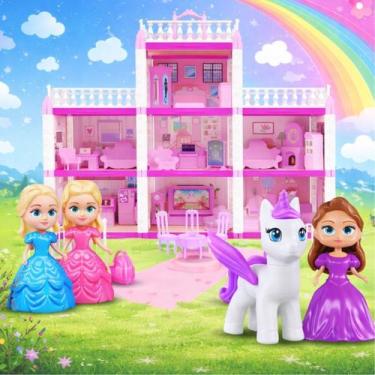 Imagem de Castelinho da Princesa com Móveis e Bonecas + Kit Princesa e Unicórnio