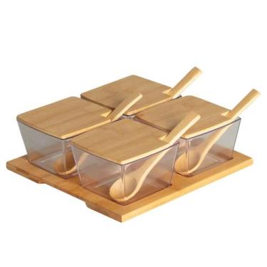 Imagem de Kit Porta Condimentos Temperos Tampa Bambu 4 Potes - Paramount Plastic