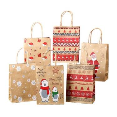 Imagem de Conjunto de sacolas de presente de Natal com estampas de Papai Noel e 