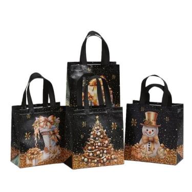 Imagem de Sacolas impermeáveis pretas não tecidas para compras, pacote com 12 - 