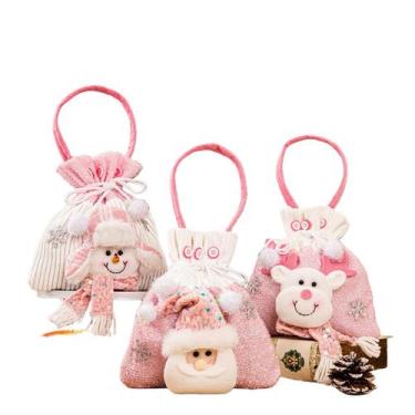 Imagem de Conjunto de sacolas de presente, tecido de pelúcia, estilo Papai Noel,