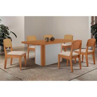 Imagem de Sala Jantar Mesa Pietá Tampo Curvo 180cm+6 Cadeiras Havana Naturale/Of