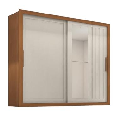 Imagem de Guarda Roupas Casal Ripado com Espelho 2 Portas de Correr 4 Gavetas Trianon Madeirado/Areia Zanzini
