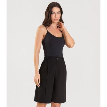 Imagem de Bermuda Jorts Feminina Reta Em Sarja Dianna Preto, P, Preto