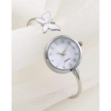 Imagem de Relógio Bracelete Feminino Cansnow Luxo Aço Inox Quartz, Prata 2