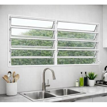 Imagem de Vitro Basculante Alumínio Branco 2 Seções 100x150 Brecorimo