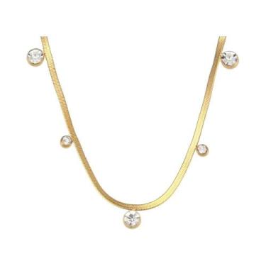 Imagem de Colar Choker Pequeno Em Ouro 18k Com Cristais CZ E Pingente De Corrent