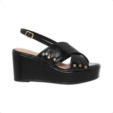 Imagem de Sandália Feminina Anabela Plataforma Salto Alto Tachas Em X Confortáve