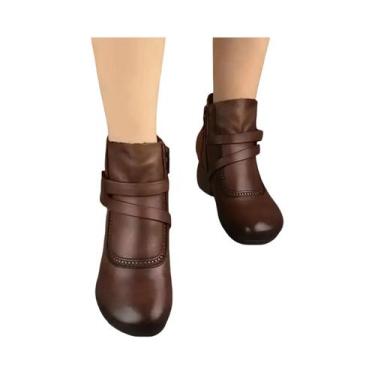 Imagem de Botas Femininas De Salto Baixo Com Zíper Lateral, Botas Curtas Casuais