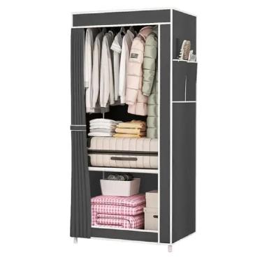 Imagem de Guarda Roupa Solteiro Portátil Dobrável com Prateleiras 1 Porta de Correr Cinza Yeet