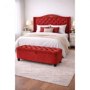 Imagem de Kit De Quarto Lisboa Cabeceira De Cama Box E Calçadeira Baú Casal 140 Cm Suede Vermelho Eli Móveis E Decoração