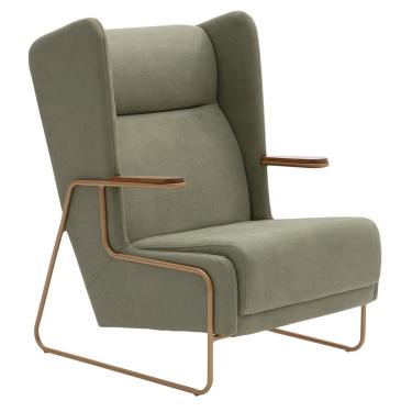 Imagem de Poltrona Sala De Estar Zara Base Aço Ouro Fosco Linho Verde - Nexta Casa