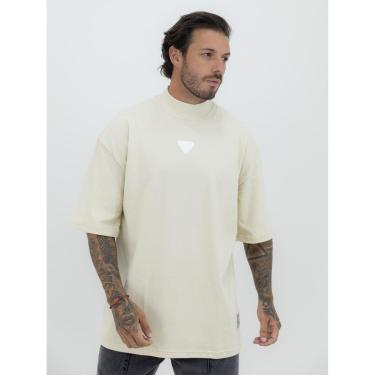 Imagem de Camiseta Oversized Gola Alta Borracha Triângulo All White Streetwear Algodão Premium Creme-Masculino