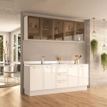 Imagem de Cozinha Compacta Amara 9 Portas 3 Gavetas com Vidro 40250788 Branco - 