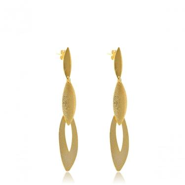 Imagem de Brinco Grande De Folhas Sobrepostas Banhado Em Ouro 18k [f027]