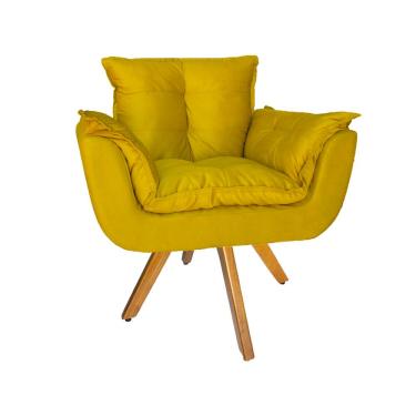Imagem de Poltrona Estofada Com Base Giratória De Madeira Sala de Estar Opala Suede Amarelo - LM...