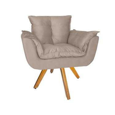 Imagem de Poltrona Estofada Com Base Giratória De Madeira Sala de Estar Opala Suede Bege - LM DECOR