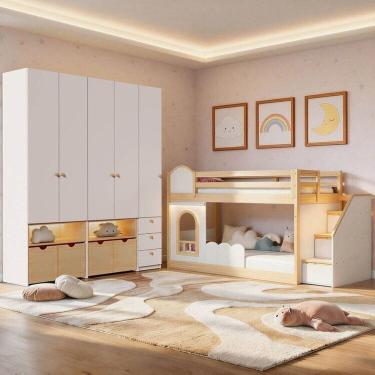Imagem de Guarda-roupa Modulado Wave e Beliche Montessoriano com Janela New Garden Casatema  Bran...