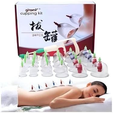 Imagem de Kit Ventosaterapia Evo Pilates 2607 para Massoterapia Acupuntura Sucção e Estética Transparente com 24 Copos