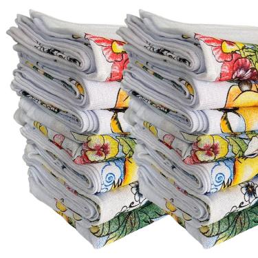 Imagem de Kit Panos De Prato Branco Estampado Legitimo Pé De Galinha Grosso Branco Quantidade 5 P...