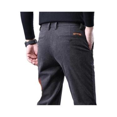 Imagem de Calças Casuais Masculinas Em Corduroy Fleece Cinza, Preto E Caqui, Tér