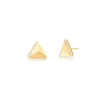 Imagem de Brinco Triangular Liso com Cravação Lateral Banhado a Ouro - Zircônias