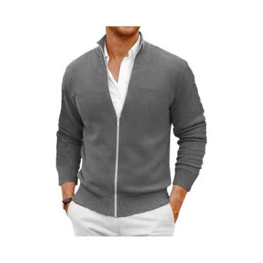 Imagem de Suéter Masculino Slim Fit Com Zíper, Tricô Quente, Cardigã Com Gola Al