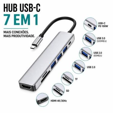 Imagem de Hub USB-C Multifuncional com 7 Conexões HDMI USB e Cartões - Hub USB-C