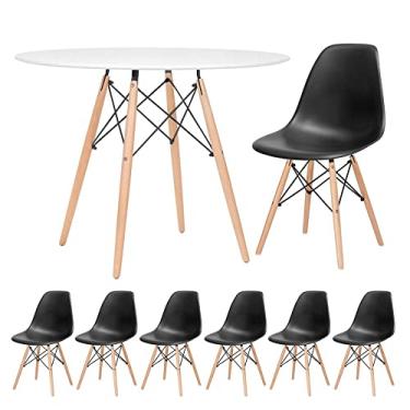 Imagem de Loft7, Kit - Mesa redonda Eames 100 cm branco + 6 cadeiras Eiffel Dsw Preto