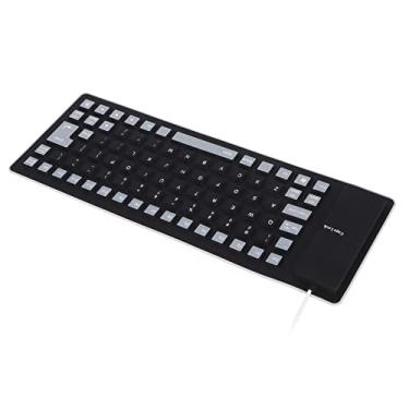 Imagem de Teclado de silicone dobrável, teclado de silicone leve e portátil com fio de silicone com design totalmente vedado Botão mudo para notebook de PC(Preto)