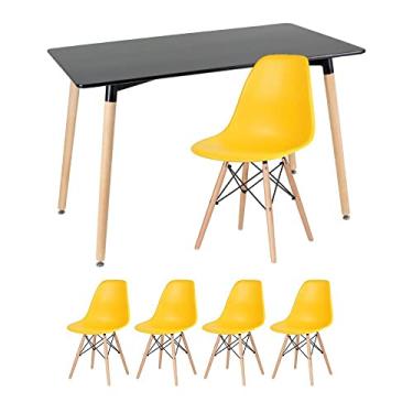 Imagem de Loft7, Kit - Mesa retangular Eames 60 x 120 cm preto + 4 cadeiras Eiffel Dsw Amarelo