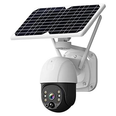 Imagem de Strachey Câmera de segurança de painel solar sem fio, câmera de bateria recarregável sem fio Câmera de segurança doméstica de 3 MP WiFi com visão noturna em cores, detecção humana PIR, áudio bidirecional,