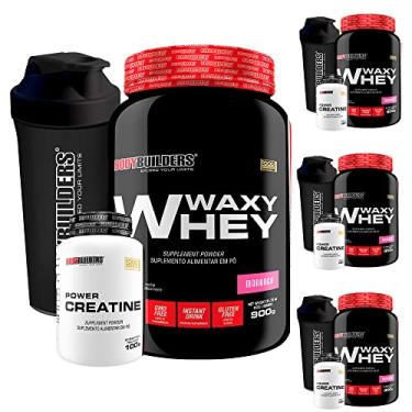 Imagem de Kit 4x Whey Protein 900g + 4x POWER Creatina 100g + 4x Coqueteleira - Bodybuilders Sabor Morango