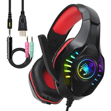 Imagem de Fone de ouvido profissional para jogos para PC, PS4, Xbox One, Surround, supra-auricular, com microfone, luz de LED, graves, fones de ouvido com memória macia para computador, laptop, interruptor, jogos, presente para meninos e adolescentes