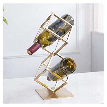 Imagem de Suporte de garrafa de vinho para mesa, suporte de vinho de metal, decoração de sala de estar, armário de vinho, decoração de quarto, bar, empilhável (cor: A)