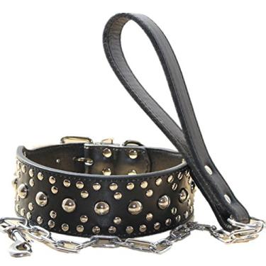 Imagem de Conjunto de coleira para cachorro haoyueer de couro de 5 cm de largura para suprimento de animais de estimação para médio grande Pitbull Husky Mastiff Terrierhaoyueer L preto C010010118