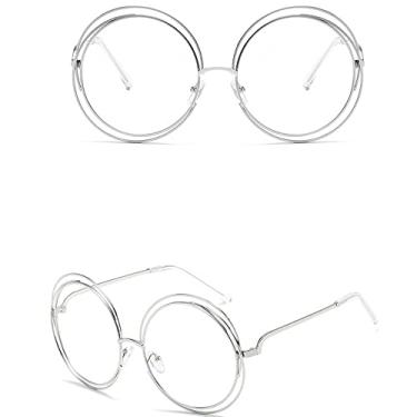 Imagem de Óculos de sol vintage redondo tamanho grande lente espelho feminino designer armação de metal óculos de sol feminino, 13, outros