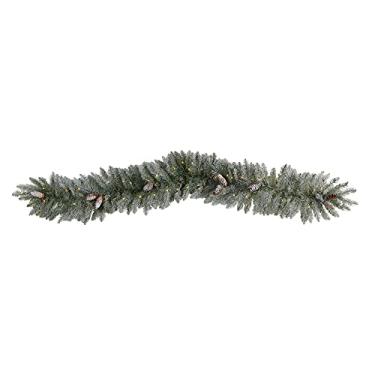 Imagem de Guirlanda de Natal artificial fosca de 1,8 m com pinhas e 50 luzes LED brancas quentes