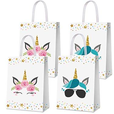 Imagem de 16 pecas de sacolas de lembrancinha de festa de aniversario de unicornio, presentes de festa, lembrancinhas de doces para festa de unicornio, decoracao de festa de aniversario, decoracao de festa de unicornio, decoracoes de aniversario para meninas e criancas