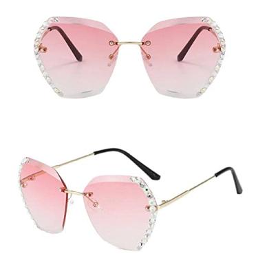 Imagem de Óculos de sol vintage feminino designer de moda sem aro gradiente óculos de sol óculos de sol lentes de corte femininas sem moldura diamante óculos, 2, china