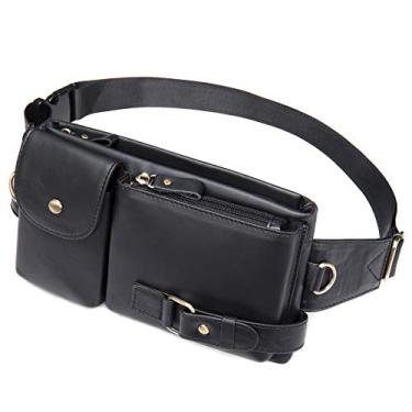 Imagem de NIUCUNZH Pochete de couro bovino - couro genuíno e fino com cintura ajustável, Preto, 9.5"L x 5.5"H x 2"W