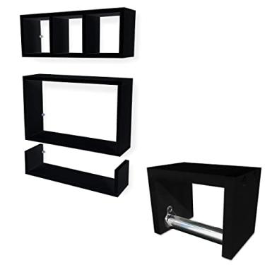 Imagem de Kit Conjunto Nicho Prateleira Para Banheiro Farnese + Porta Papel Higiênico Xangai Preto