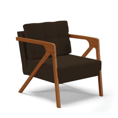 Imagem de Poltrona Melissa Suede Base De Madeira Castanho Cor Marrom