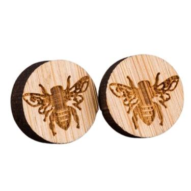 Imagem de Brincos de abelha – Emblema de madeira – Brincos de pino – Par!, Madeira, Sem pedra preciosa