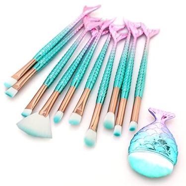 Imagem de Conjunto de 11 peças de pincéis de maquiagem para meninas, base, sobrancelha, delineador, blush, cosméticos, corretivo, pincéis femininos, meninas, conjunto de ferramentas de maquiagem (cabo colorido de rabo de peixe)