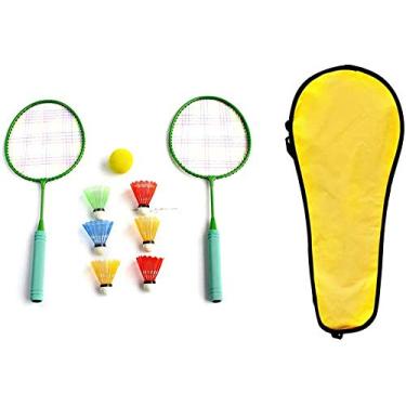 Imagem de Raquete de tênis infantil 10 peças 2 em 1 conjunto de raquete de badminton com 7 bolas para 5 a 12 anos - azul atualizado