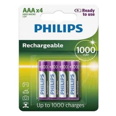 Imagem de Pilhas Recarregável Palito Philips Aaa 1000mah Kit com 4 un
